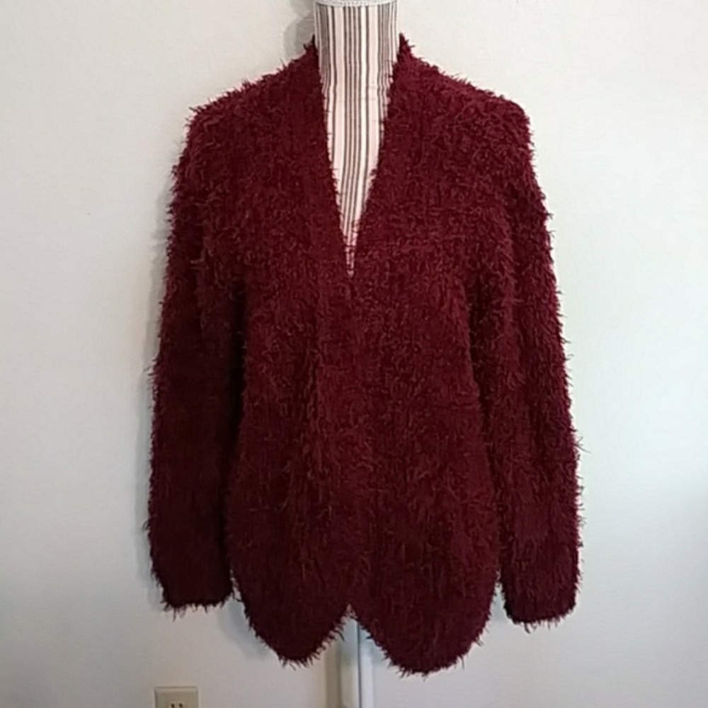 Kensie Red Open Front Cardigan with Long Sleeves